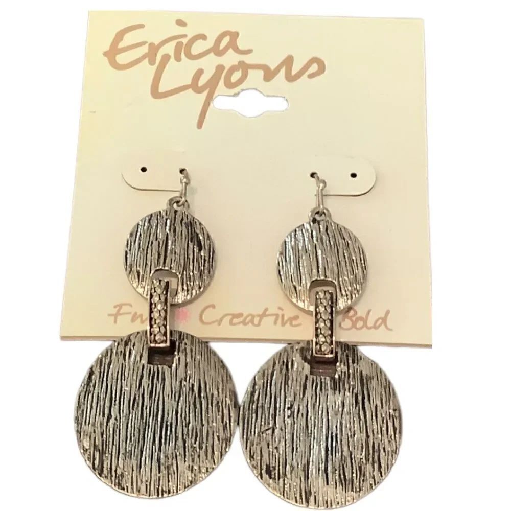 Erica Lyons gold and black tone dangle earrings NWT